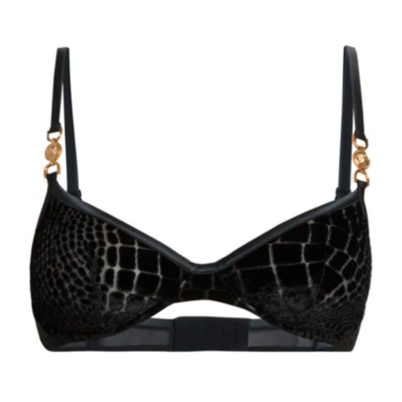 Versace Women's Black "Croc Velvet" & Gold Medusa Bra sz 5C - Picture 1 of 5